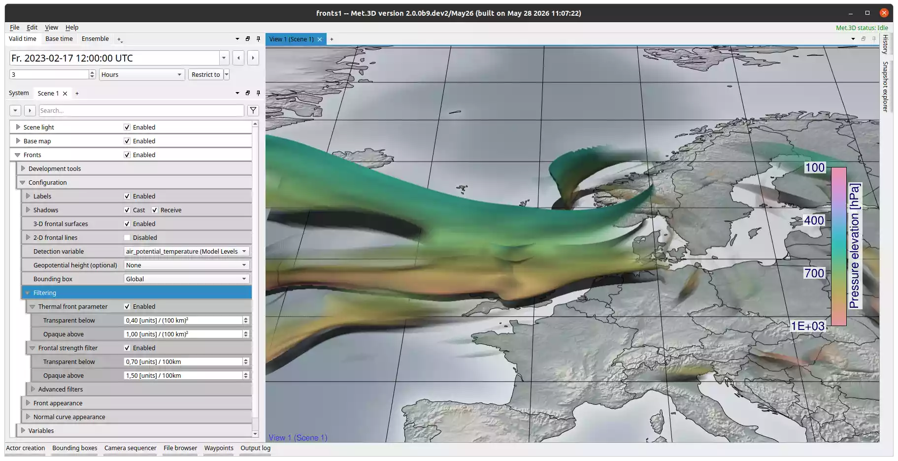 Front detection actor showing 3-D frontal surfaces.