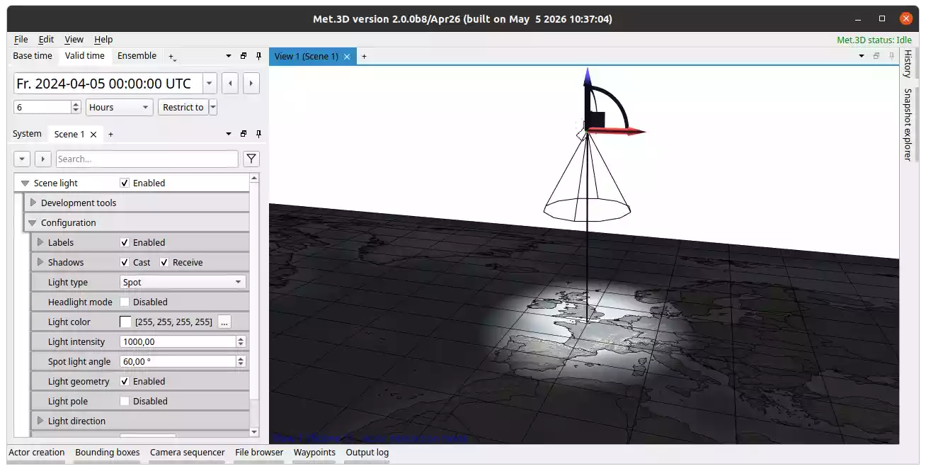 Light actor with visible gizmo in interaction mode.