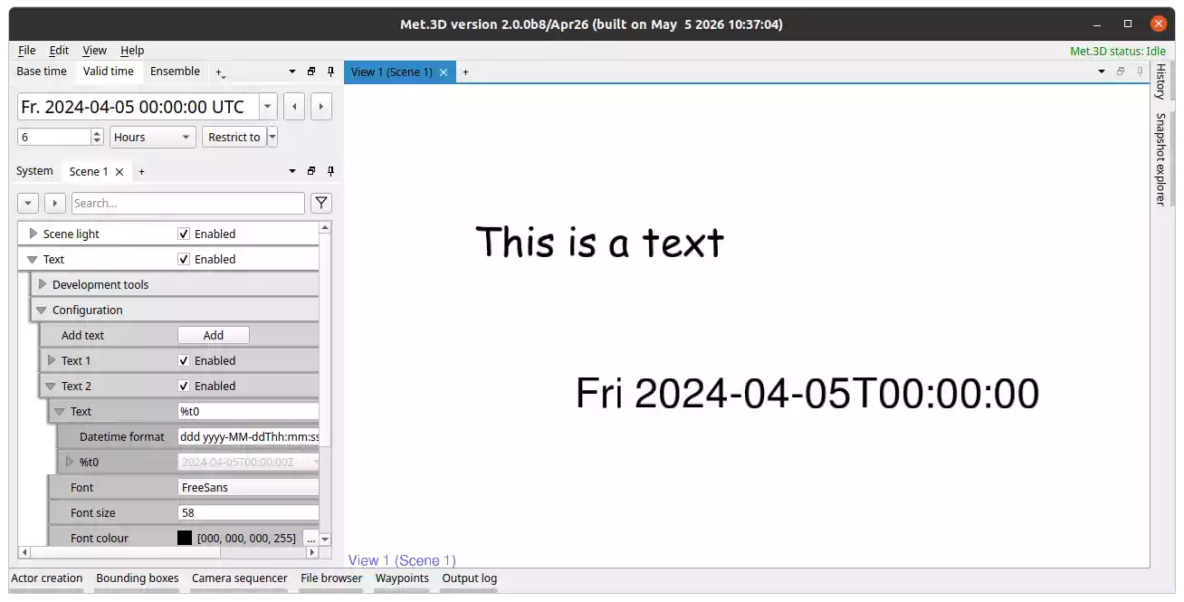 Two text labels placed in the scene.