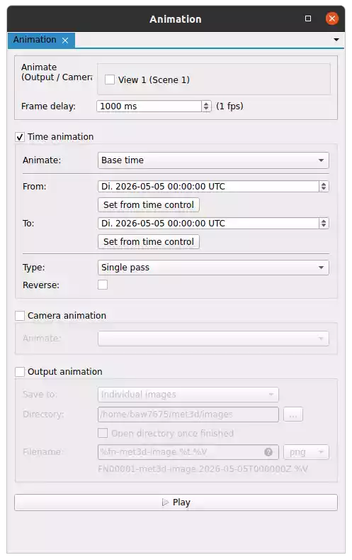 A screenshot of the animation panel in Met.3D.