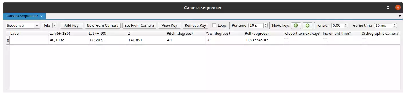 A screenshot of the camera sequencer in Met.3D.