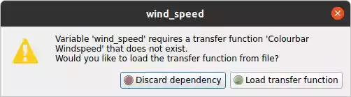 The dialog window asking the user to load a transfer function that the horizontal section to display wind speed.