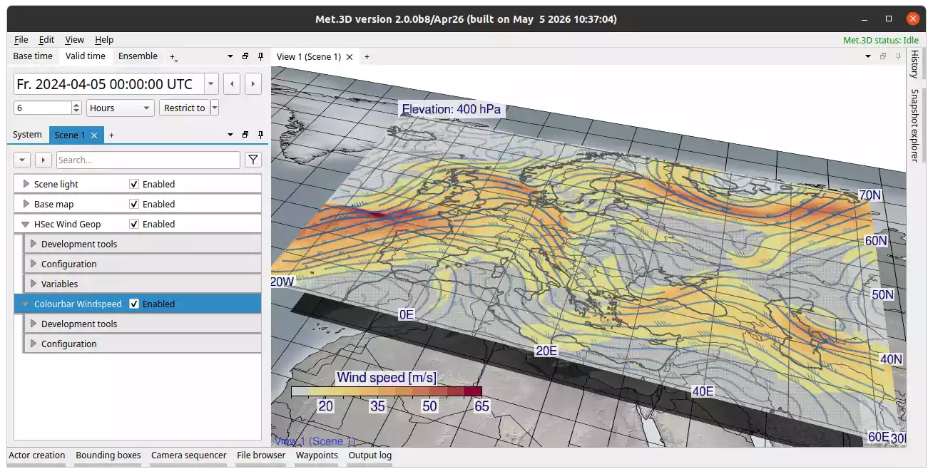 Horizontal cross-section of streambarbs and wind.