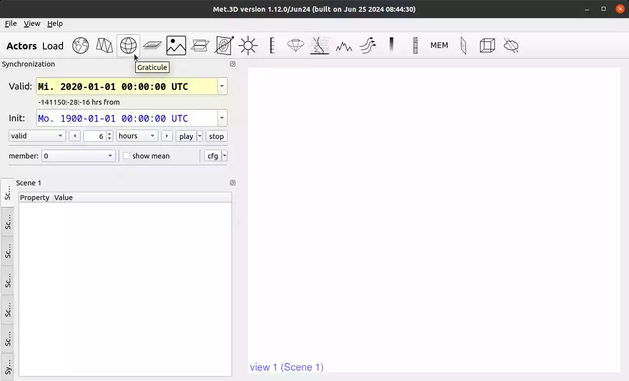 A screenshot of Met.3D with the mouse hovering over the toolbar.